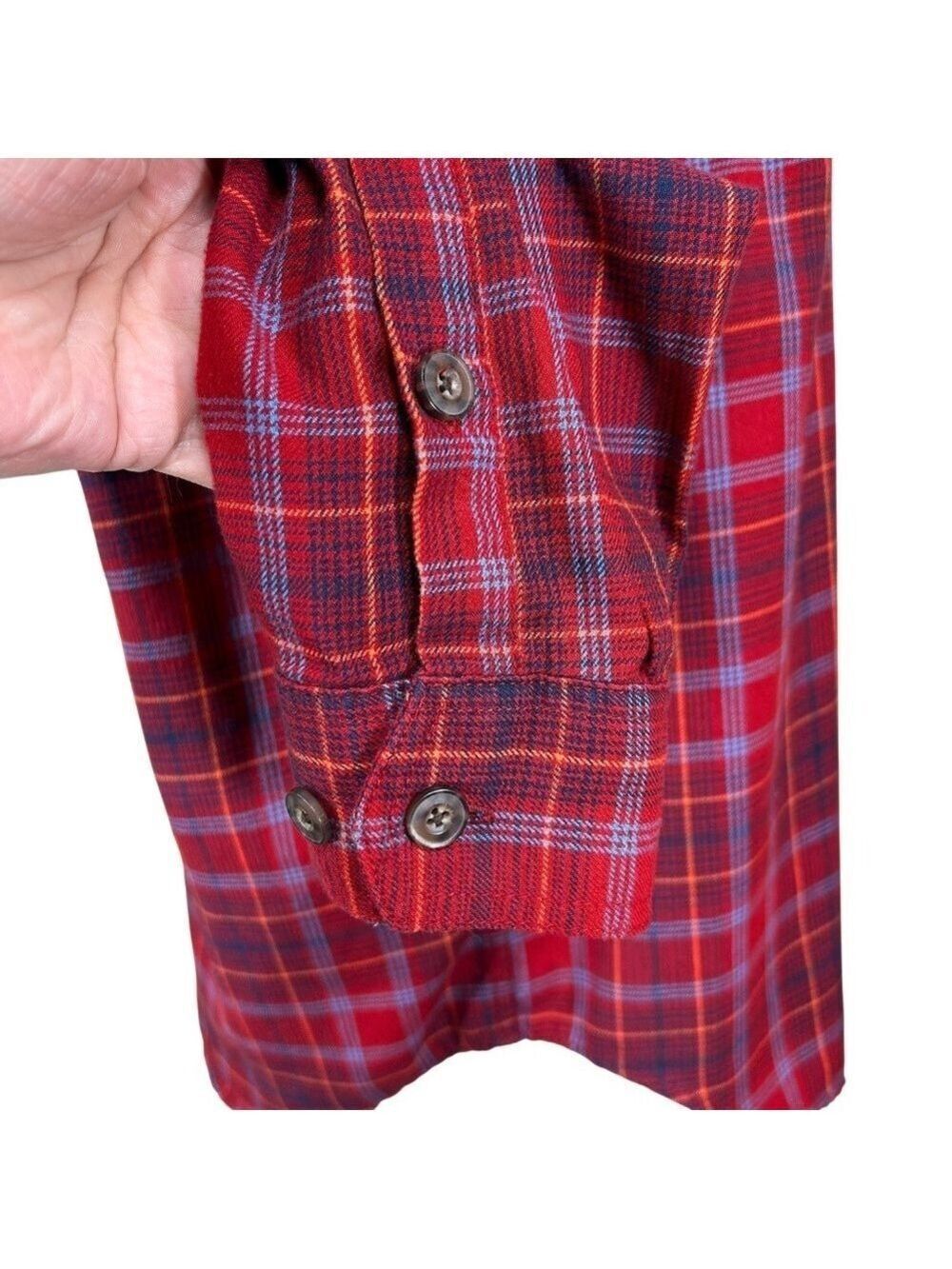Duluth Trading Company Men's Red Plaid Flannel Cotton Blend Shirt Size M - Picture 7 of 8